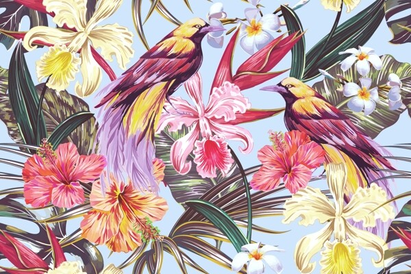 热带植物风家纺印花背景图