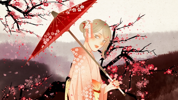 浪漫小清新日本樱花季旅行和服少女