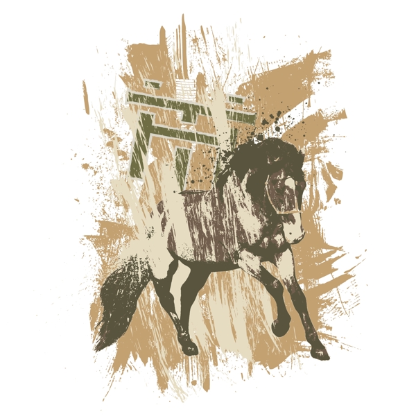印花矢量圖T恤圖案動(dòng)物馬噴濺效果免費(fèi)素材