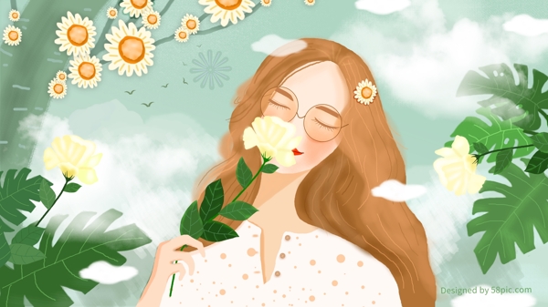 手繪花插畫小清新背景小清