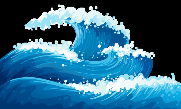 手绘漂亮的海浪免抠png透明图层素材