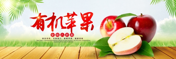 绿色清新苹果水果食品新鲜淘宝banner