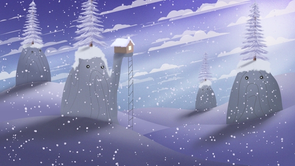 山物记之唯美冬天雪景冬天你好插画海报