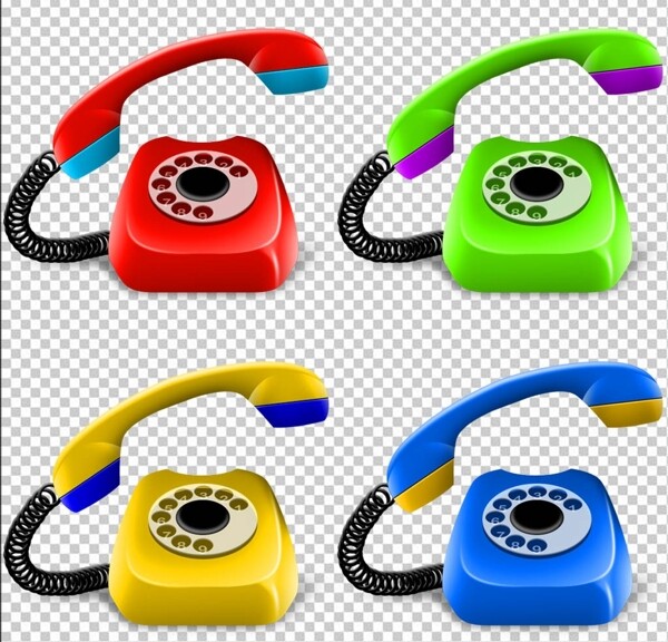 4色老式电话PNG复古免扣素材