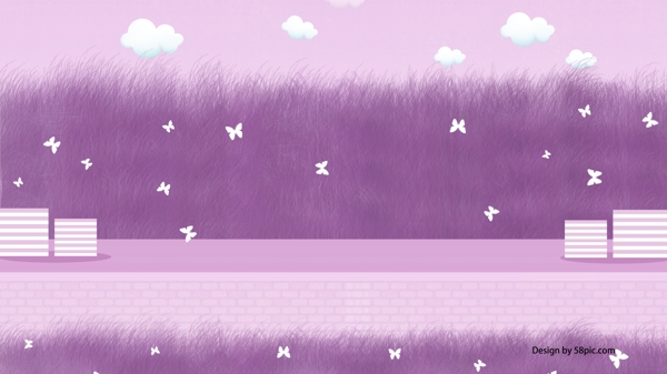 紫色温馨浪漫草地户外背景设计