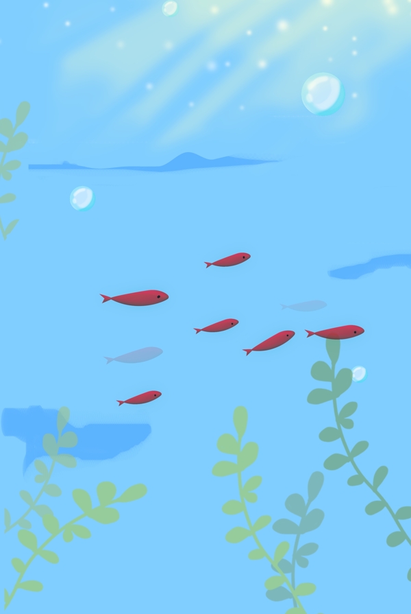 夏日海底鱼群蓝色背景