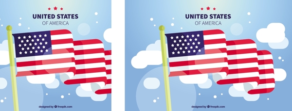 美国国旗和云彩的装饰背景
