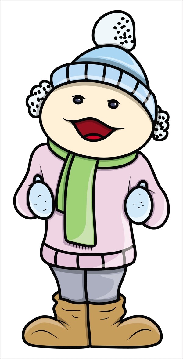 女孩的孩子在冬天布卡通插畫矢量