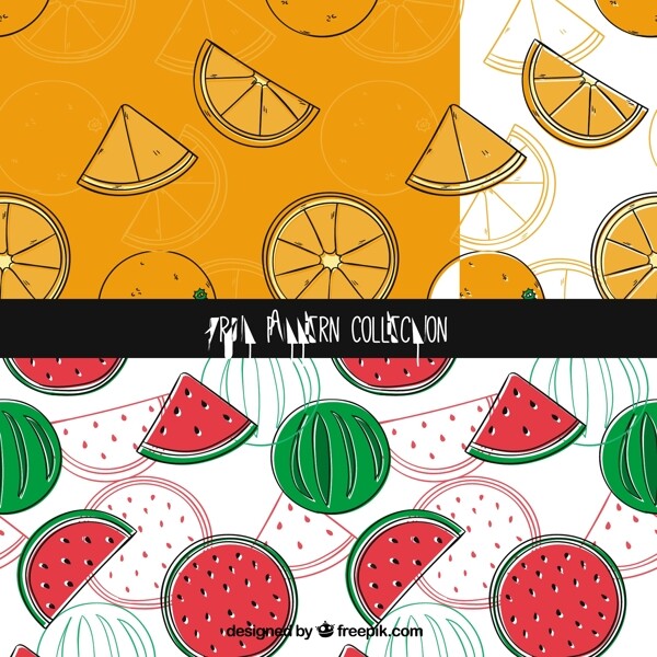 手绘橙色西瓜装饰图案集合