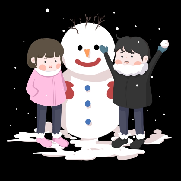 冬日女孩推雪球图