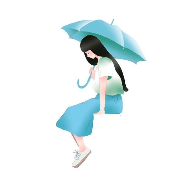 卡通小清新撑着伞的女孩子