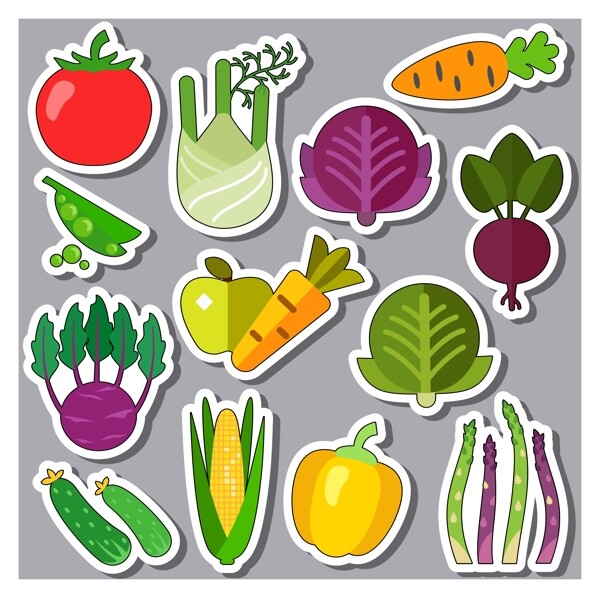 13款彩色常见蔬菜贴纸