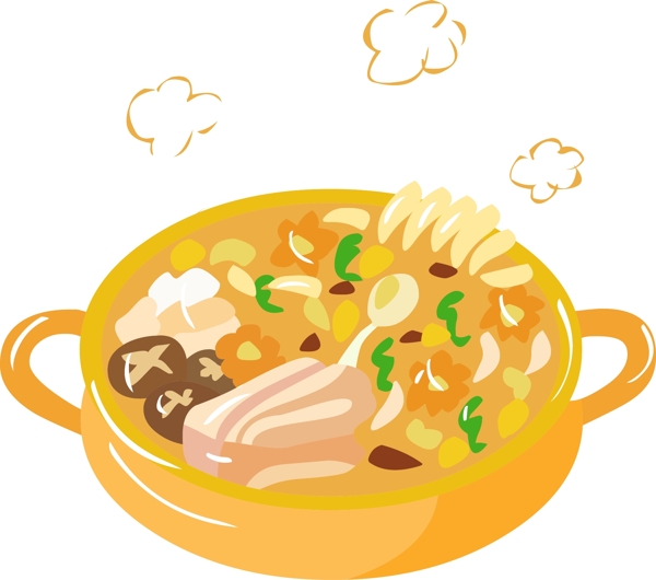 冬季热气腾腾的简笔画小清新美食咖喱菌菇浓汤