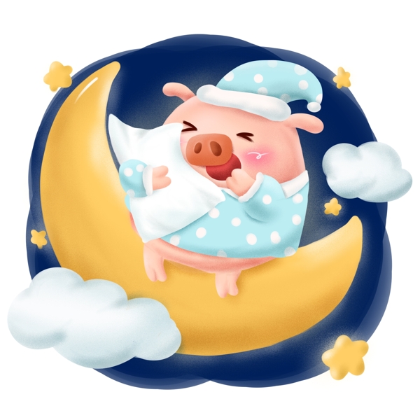 手绘猪年动物形象生活日常睡觉晚安可商用