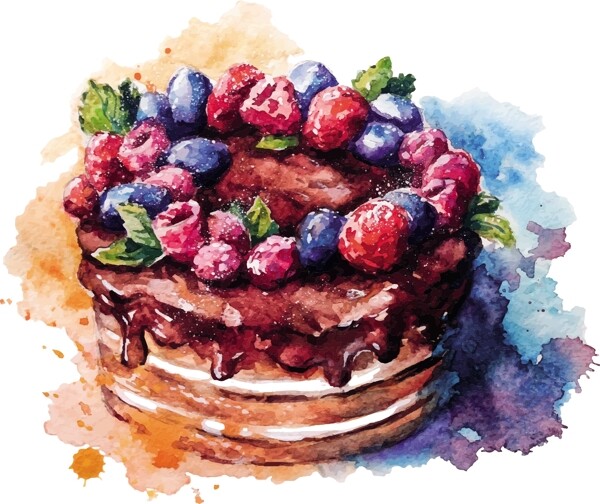 水彩绘美味的蛋糕插画