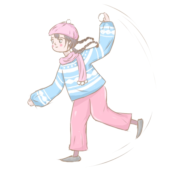 冬季玩雪球的女孩可商用元素