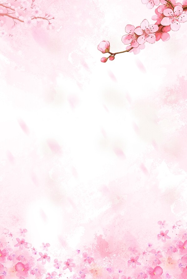 粉色樱花插画卡通清新可爱背景