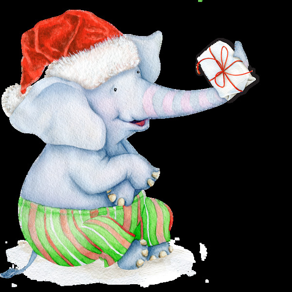 圣诞节小象高清唯美彩绘素材