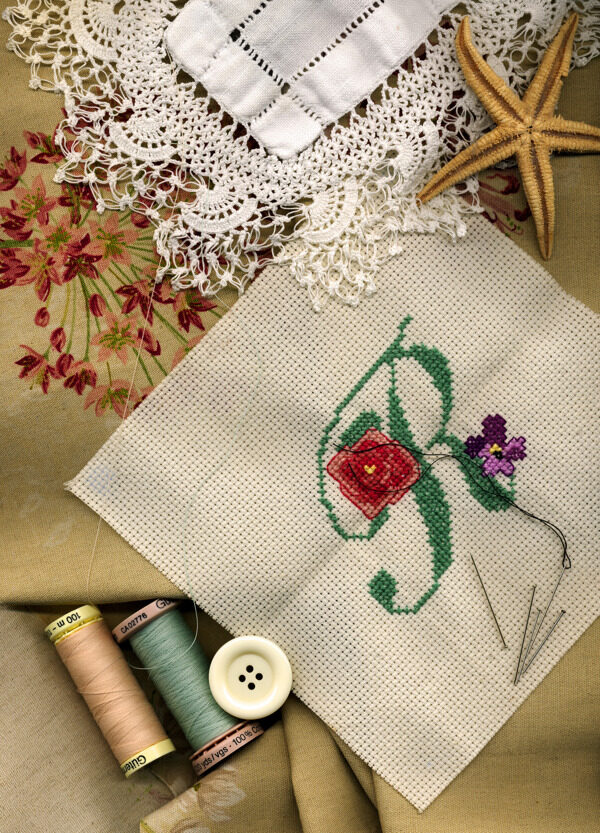 缝纫用棉线线轴和绣花针