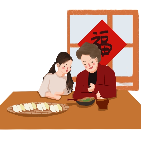 新年包饺子手绘插画