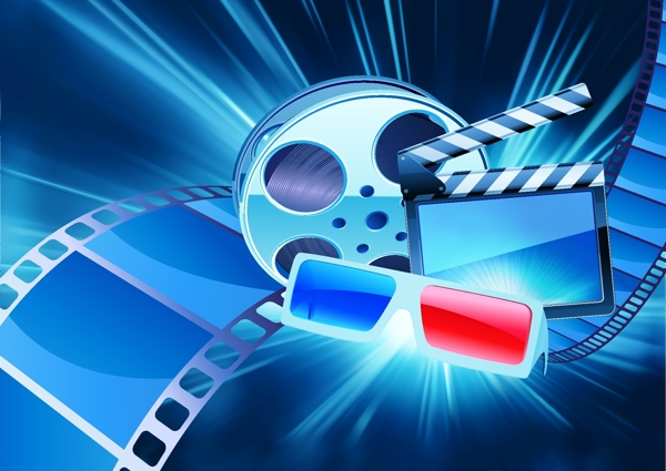 蓝色动感影带3d电影背景图片