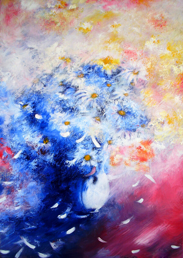油畫(huà)花瓶花束圖片