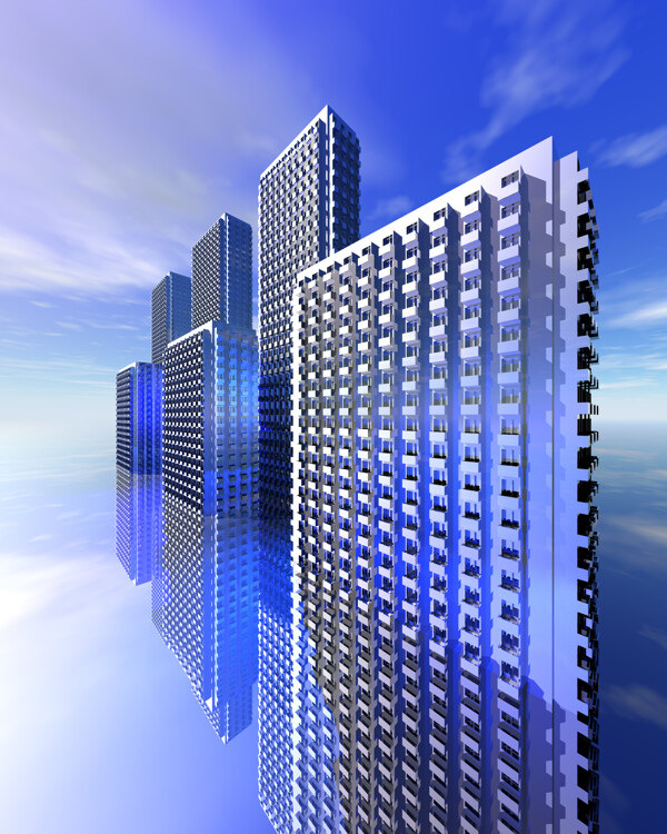 商業(yè)空間樓房建筑效果圖高樓大廈高科技區(qū)水滴科幻