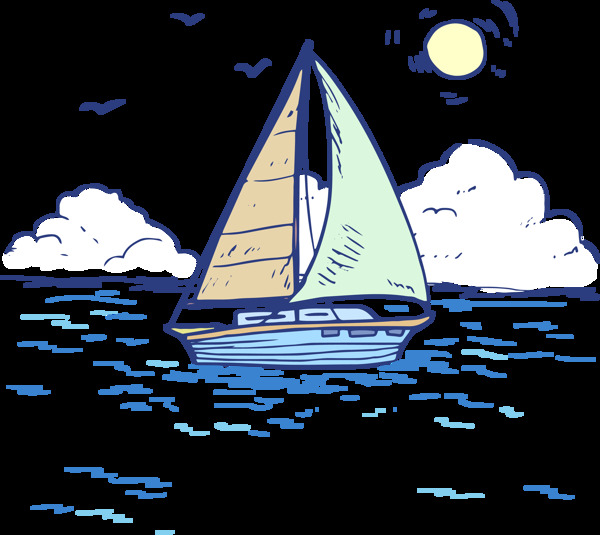 手绘风格帆船插图免抠png透明图层素材