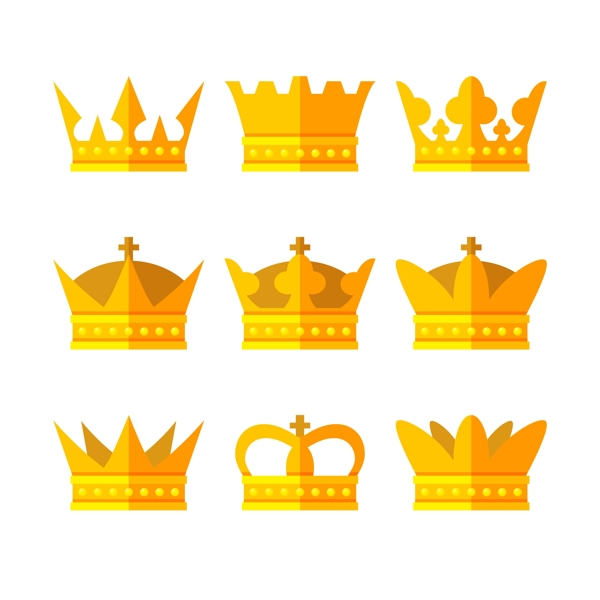 9款扁平化金色王冠矢量素材