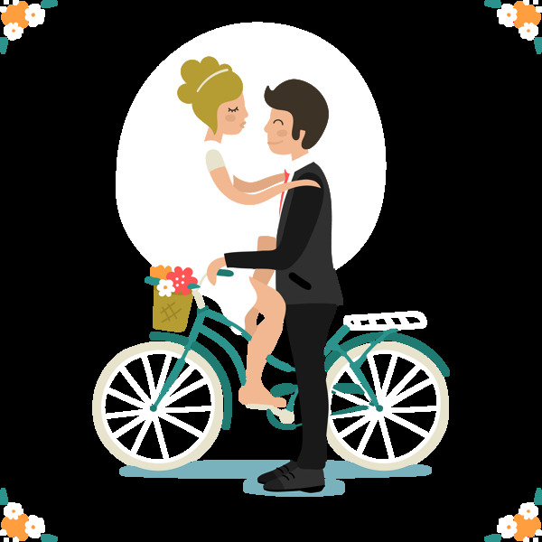 浪漫夫妇自行车插画免抠png透明图层素材
