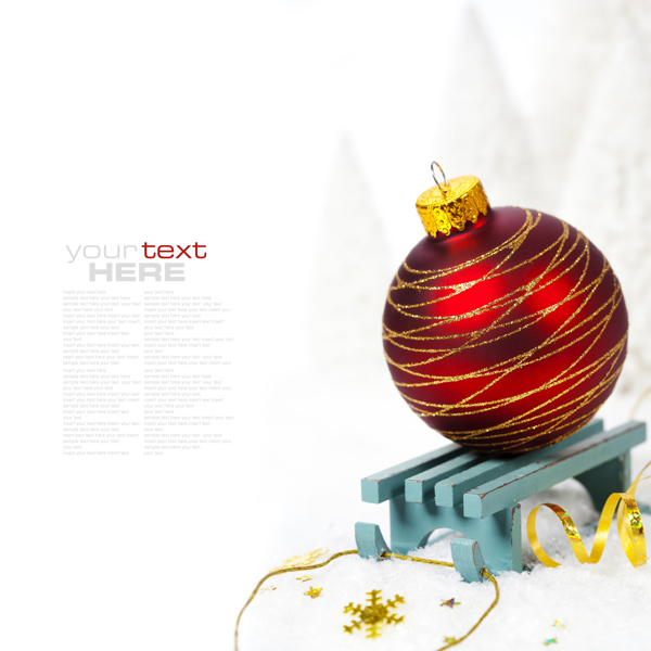 圣诞彩球和长椅背景素材图片