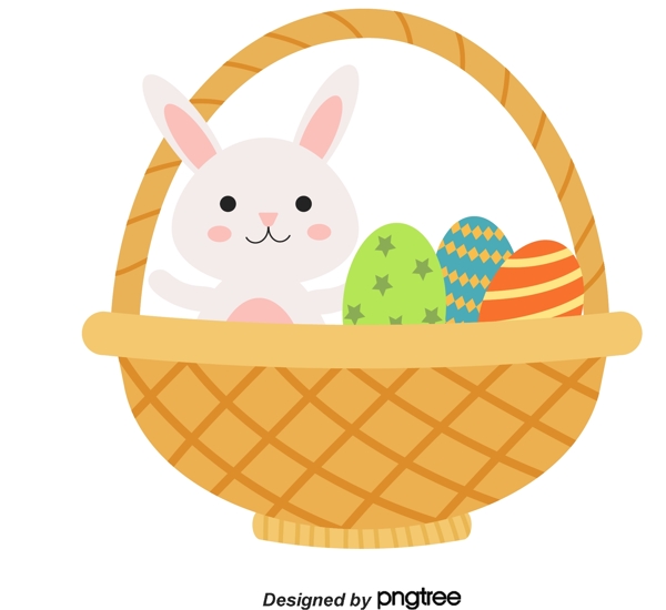 简约手绘创意复活节兔子彩蛋篮子