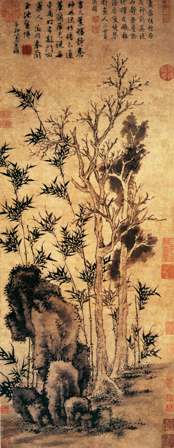 霜柯竹石圖花鳥(niǎo)畫(huà)中國(guó)古畫(huà)0211