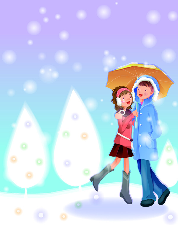 浪漫冬季情侣雪花