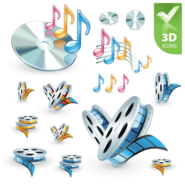 精致的3D音頻視頻圖標(biāo)矢量素材