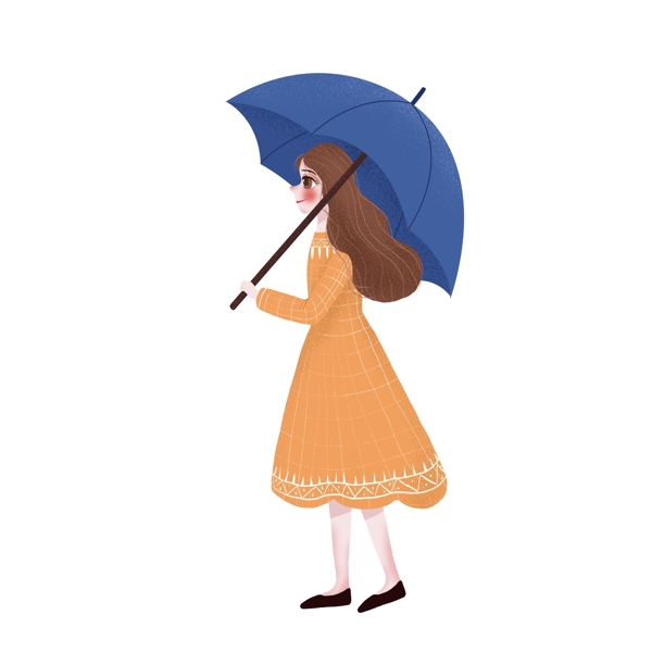 手绘小清新撑着伞的女孩子