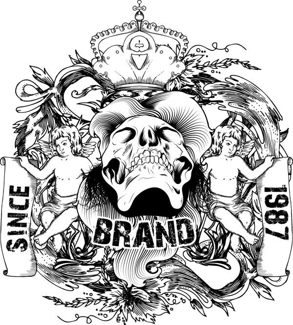 T恤骷髏打印矢量素材