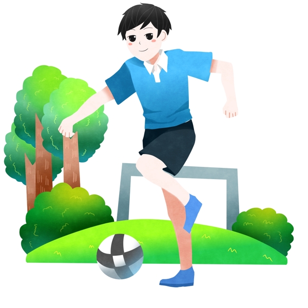 踢足球的男孩插画