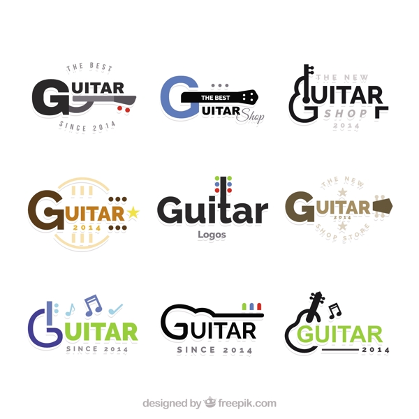 各种风格颜色吉他标志logo