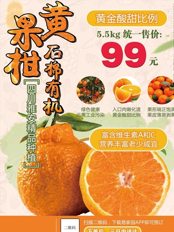黃果柑飾面有機水果海報設計