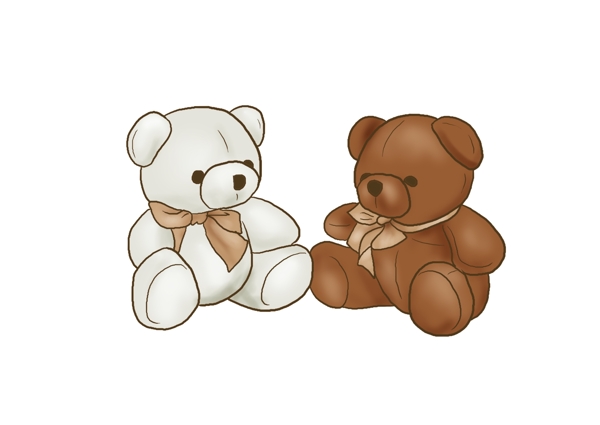 手绘一对可爱玩具熊