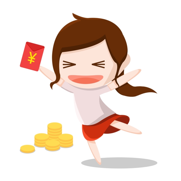 扁平化女孩紅包金幣