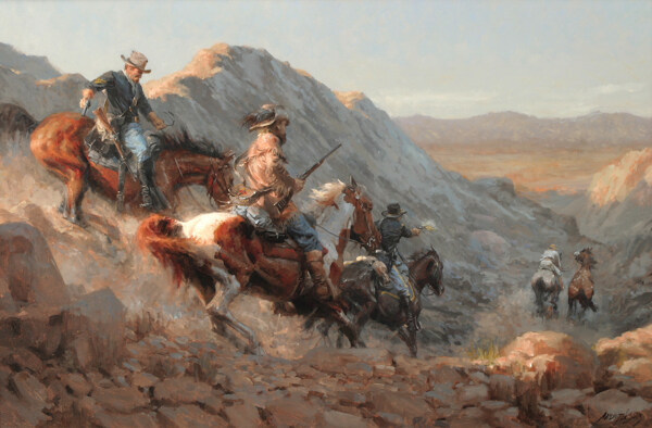 骑马打仗的人油画图片