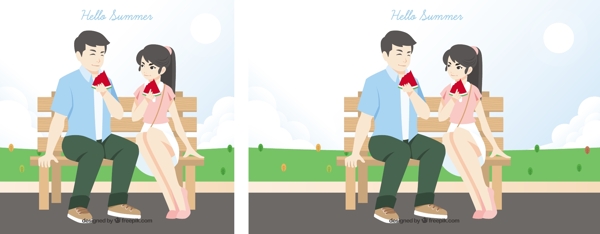 夫妇坐椅子上吃西瓜插图背景