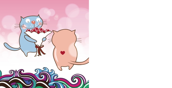 求婚的猫咪卡通插图