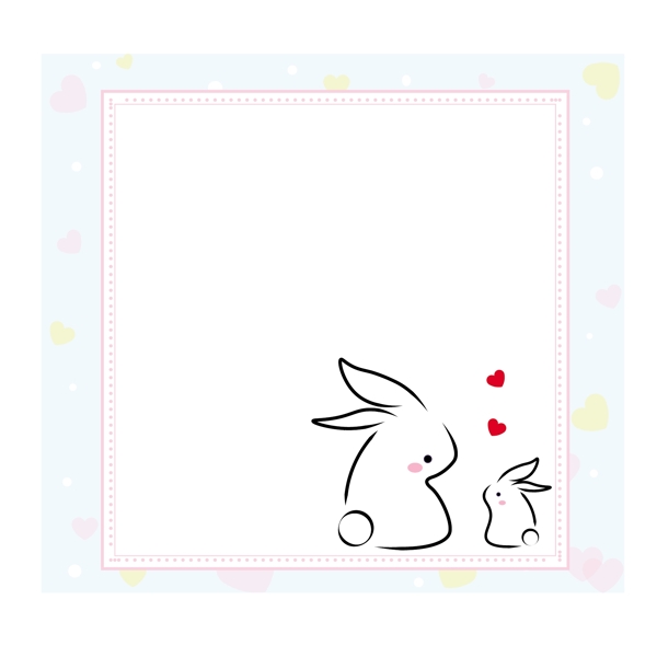 可爱小兔子矢量粉色爱心方框免抠