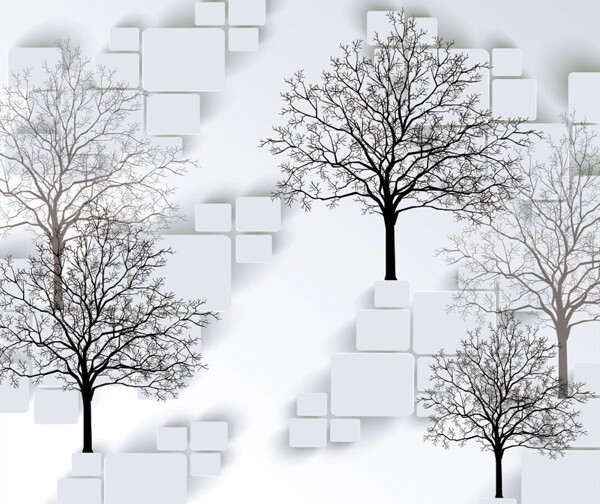 3D立体抽象手绘树背景墙