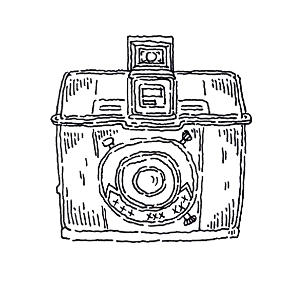 黑白手绘线条胶片机相机