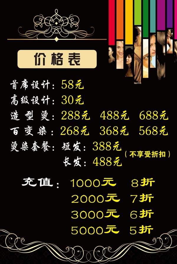 理發(fā)店價格表