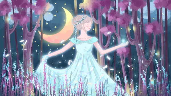 治愈系插畫森林公主